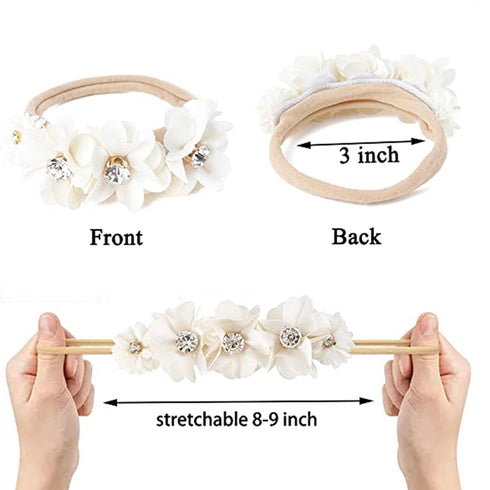 Baby Girl Floral Headband, Nylon Flower Crown Elastic Hairband Set of 3 Hair Accessories Gift for Girls