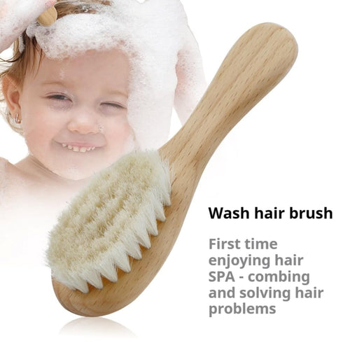 TIKMNO 2-pcs Natural Goat Hair Baby Hair Brush - Hypoallergenic & Soft Wooden Handle for Delicate Scalp Massage