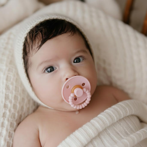 0-18 Luladream Pacifier - Natural Rubber Nipple - Soft Teething Handle - for Infants Baby's and Toddlers, Months (Blush