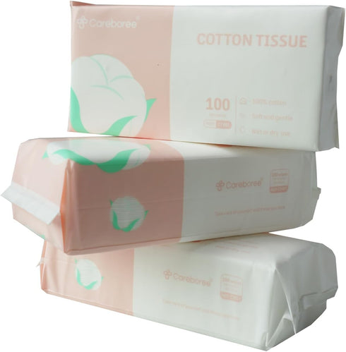 Careboree Ultra Soft Dry Baby Wipes Unscented Face Cleansing Multi-Purpose Pure Cotton
