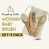 Everything Littles Set 3 Pack Wooden Baby Brush - | Massage Brush, Soft Goat Hair Cradle Cap Brush & Sturdy Wooden Comb