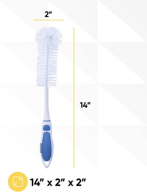 Superio Long Bottle Brush Scrubber, Blue and White Baby Bottle Brush with Rubber Grip Handle