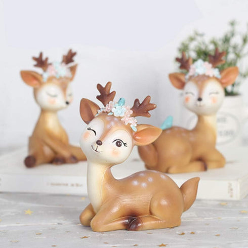 Deer Figurines Toys Decor - 4.1" Cute Fawn Doe Christmas Home Decor Resin Ornament for Birthday Wedding