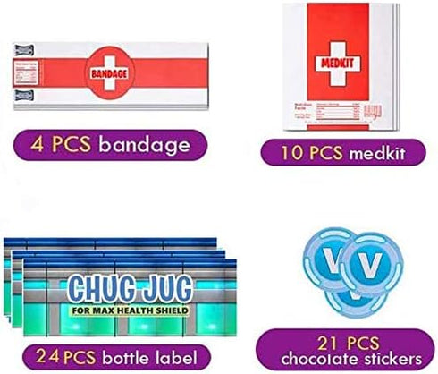 Birthday Party Supplies for Game Fans,Video Game Party Decoration,24 Chug Jug Bottle Labels,42 Chocolate Sticker, 4 Roll Paper Sticker,24 Balloons