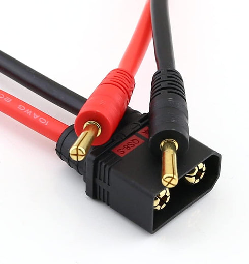 SoloGood 2pcs QS8 Charge Lead QS8 to 4mm Bullet Banana Connector Plug Charger Cable Lead 10AWG Silicone Wire Cable for FPV RC Power Supply