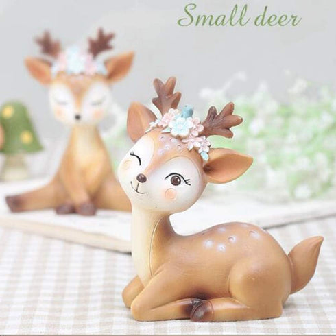 Deer Figurines Toys Decor - 4.1" Cute Fawn Doe Christmas Home Decor Resin Ornament for Birthday Wedding