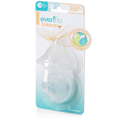 8 (Pack 2) Evenflo Feeding Balance Plus Wide Neck Nipples for The Balance Plus Wide Neck Baby Bottles - Helps Reduce