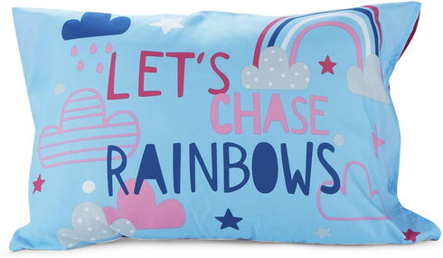 Funhouse Let's Chase Rainbows Toddler Bedding Set - 4 Piece Comforter, Sheet Set for Girls Bed, Pink