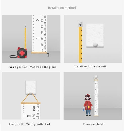 Kids Growth Chart, Wood Frame Fabric Canvas Height Measurement Ruler for Child's Room Decoration - Blue Dinosaur