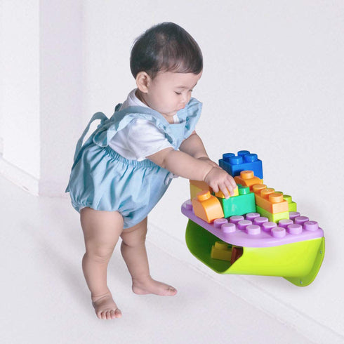 UNiPLAY Building Blocks Daycare Play Shelf - 11 Piece Set, Sensory Toys Storage Bin for Teething Baby, Pink