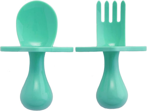 Elli&Nooli Baby Led Weaning Spoon & Fork Set, Mint Toddler Feeding Set with Ergonomic Grip Handles, Dishwasher Safe
