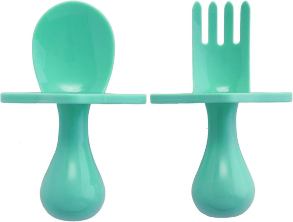 Elli&Nooli Baby Led Weaning Spoon & Fork Set, Mint Toddler Feeding Set with Ergonomic Grip Handles, Dishwasher Safe