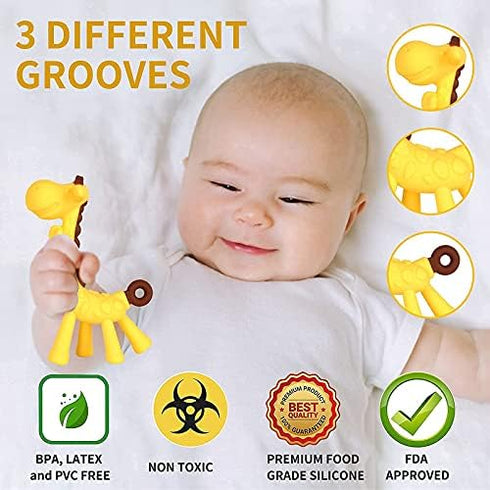 Baby Teething Toys 3-6 Months - Silicone Teether Freezer BPA Free, Giraffe and Banana Finger Toothbrush for Infants