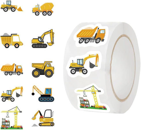 KOPTOP 1000PCS 2 10 Construction Vehicle Stickers Roll, Rolls Styles Self-Adhesive Stickers for Kids - Waterproof