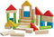 PlanToys Wooden Building Blocks, 40 Unit Blocks Natural and Color, Sustainably Made from Rubberwood