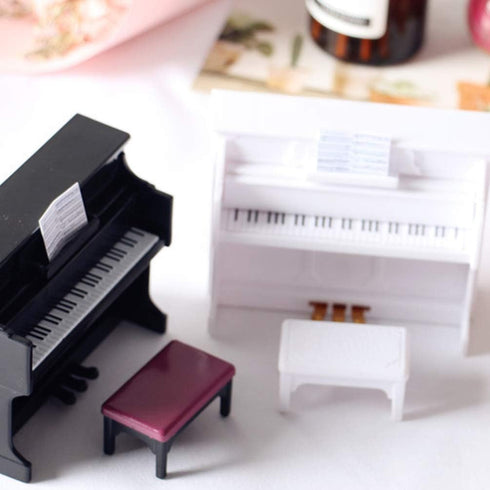 Piano Keyboard Toy for Kids, Dollhouse Piano Model with Miniature Stool, Musical Educational Toy for Fairy Garden