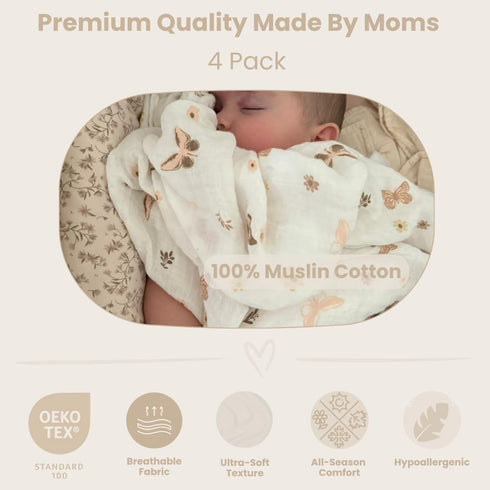LMED Babyland 100% Pack 4, 47 47 inches (120 cm 120 cm), 0+ Muslin Cotton Swaddle Blankets, of x x Ultra-Soft