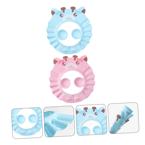 2pcs Baby Shower Cap, Toddler Bath Visor, Silicone Shampoo Cap, Hair Washing Hat for Kids, Baby Bath Cap (Blue + Red)