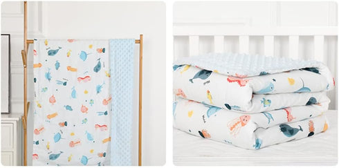 Soft Baby Blanket Minky 30" * 43" with Dotted Backing, Ocean Creatures Newborn Nursery Swaddling for Toddler
