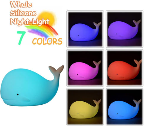 TriPro Under the Sea Nursery Decor Night Light, Soft Silicone Whale Lamp for Baby & Toddler Room, Ocean Theme Nursery