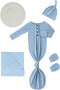Newborn Baby Swaddle Blanket Set with Baby Knotted Gown, Mittens, Hat -