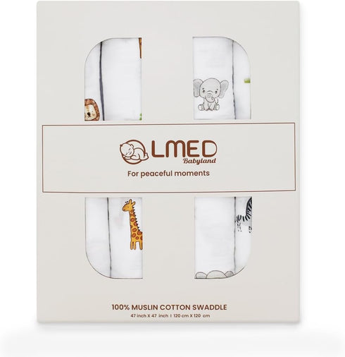 LMED Babyland 100% Pack 4, 47 47 inches (120 cm 120 cm), Muslin Cotton Swaddle Blankets, of x x Ultra-Soft, Breathable