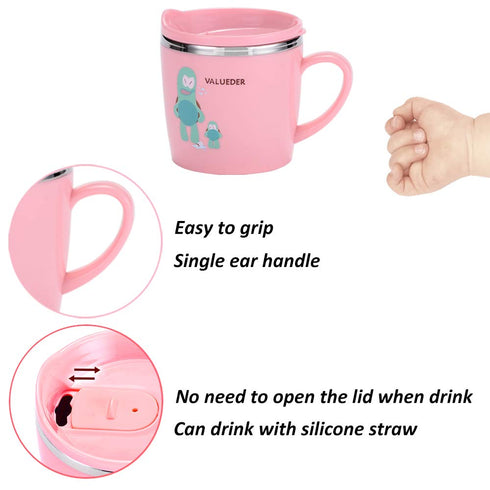 Baby Kids Toddler Sippy Cup Mug for Milk, Stainless Steel Trainer Straw Cup with Lid, Fox, 7oz