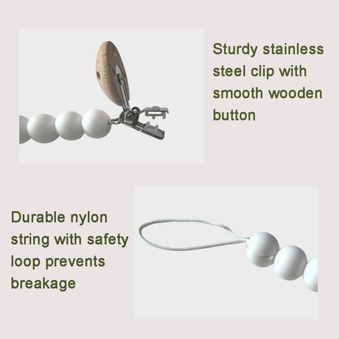 2 Pack Silicone Pacifier Clip Holder for Baby, Fits Most Pacifier Styles, BPA-Free, (Black & White)