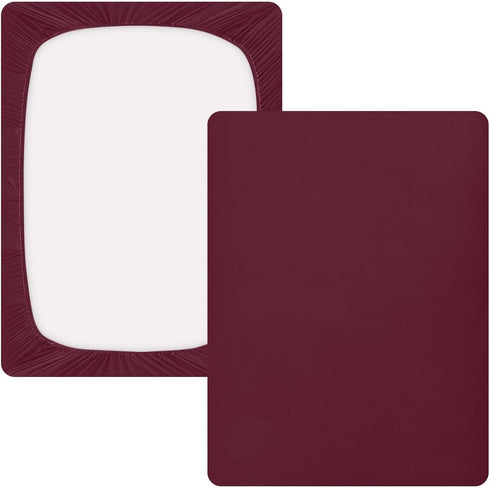 CZXW 52" 28" Wine Red Crib Sheets Fitted x Natural Cotton Soft & Breathable for Baby Crib Mattress