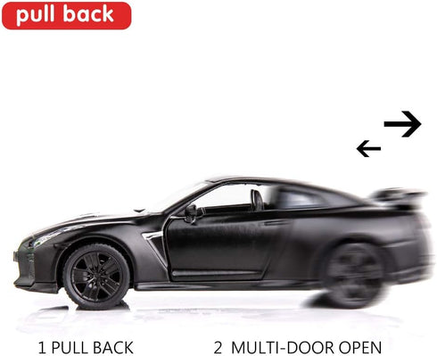BDTCTK 1/36 Scale GTR R35 Supercar Model Toy - Zinc Alloy Die-Cast Pull Back Vehicle for Kids 4-6 Years Old (Black)