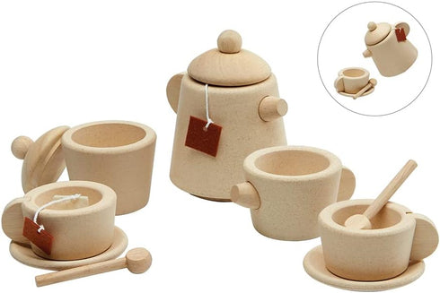 PlanToys Non-Toxic Wooden Tea Set - Play Kitchen Pretend Play Toys for Kids and Toddlers