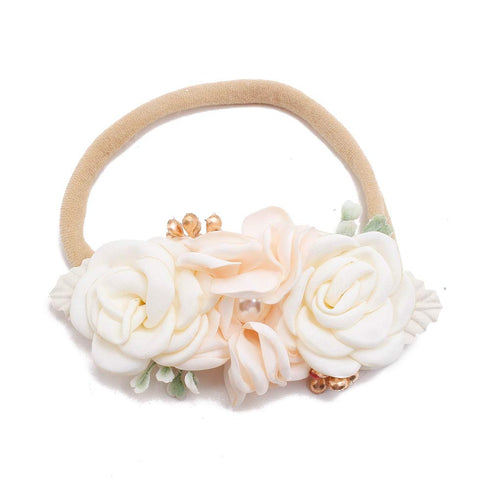 Baby Girl Nylon Headbands, Flower Hair Bows Accessories, 3Pcs Handmade Elastic Hair Band Crown for Newborn