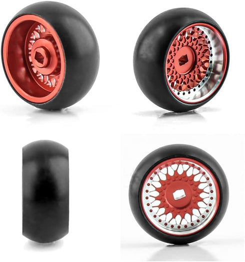 RC 1/28 Drift Wheels,Alloy RC Tires and Rims for 1/28 Wltoys K969 K989 P929 kyosho Rally Model car Upgrades Parts 4pcs/Set(Red)