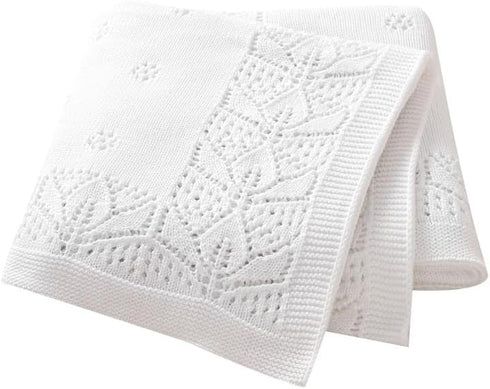 LAWKUL Cellular Blanket, 100% Cotton Knitted Soft Knit Crochet for Newborn Boy Girls, White, 100x80cm
