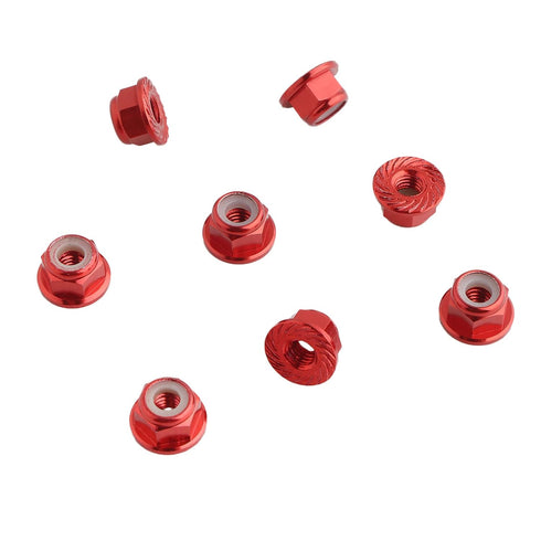 8PCS M4 Lock Nuts Flange, Aluminum Self-Tightening Wheel Hardware for Axial HPI TLR ECX RC Car Vehicles, Red