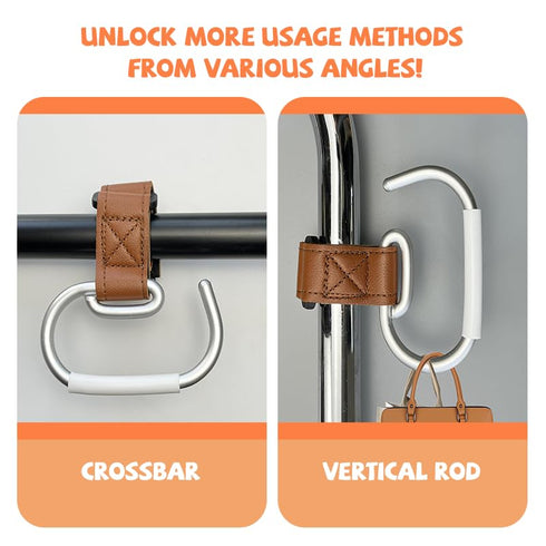 Vantico 2 Pack Cute Stroller Hooks for Hanging Diaper Bags, Universal Leather Stroller Clips with Bear Design, Non-Slip