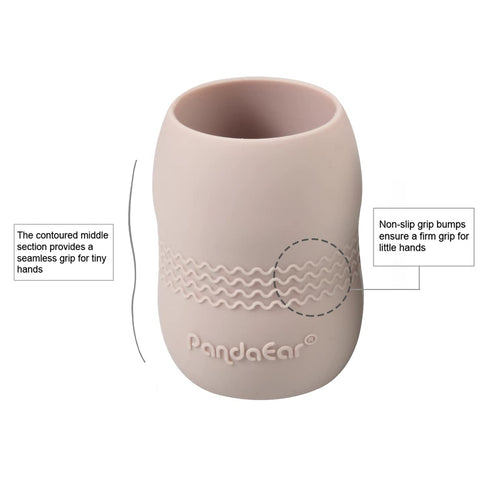 PandaEar 100% Tiny Silicone Drinking Training Cup for Baby and Toddler (2 Pack, Pink/Grey)