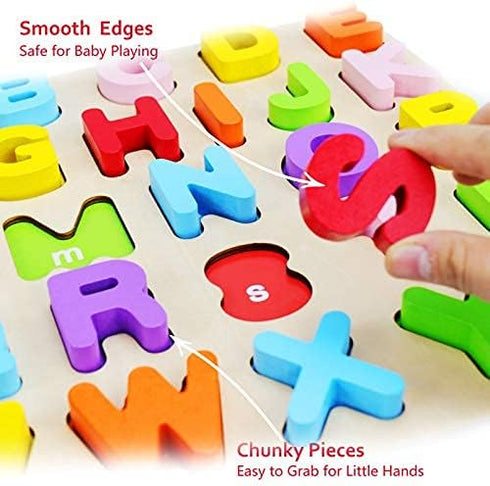 WOOD CITY Alphabet Puzzle, ABC Letter Puzzles for Toddlers 1-3 Years Old, Educational Learning Toys with Puzzle Board