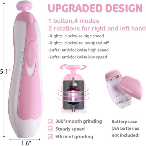 Trimmer 20-in-1 Baby Nail Electric Nail File Safe Baby Nail Clippers Kit, LED Light, Adjustable Speed, Whisper Quiet