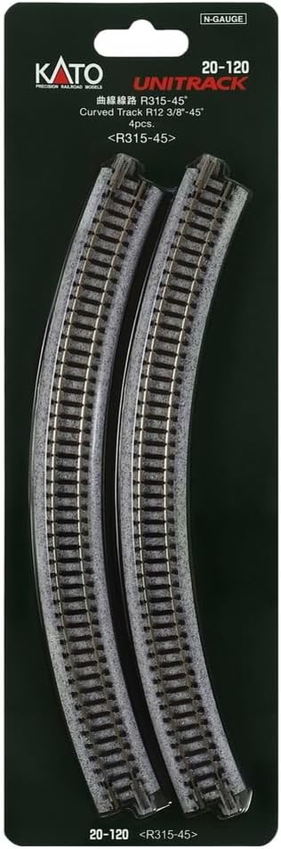 Kato 315mm (12 3/8") 45-Degree (4-Piece) USA Model Train Products Unitrack, Radius Curve Track
