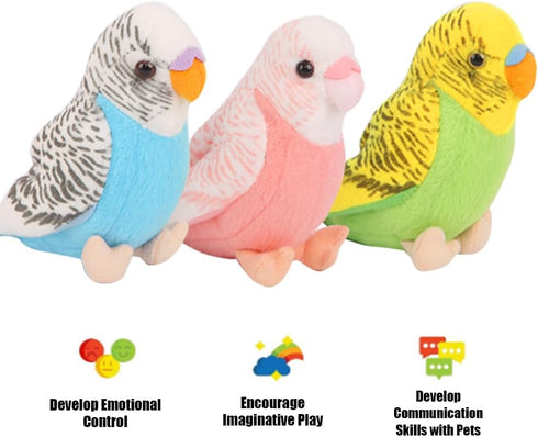 3 5.5 inches, Pcs Budgerigar Plush Toy, Parakeet Plush Toy, Budgie Soft Toy, Bird Stuffed Animal for Kids, Blue