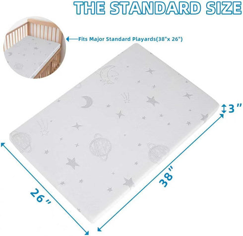 HDJOAPS Pack 38"x26"x3", Pack and Play Mattress Pad Dual-Sided n Play Mattress Crib Mattress Pad with Soft Breathable