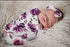 Baby Swaddle Blanket Newborn Girl, Swaddle and Headband Set with Purple Flowers Floral Print Wrap Shower Gift