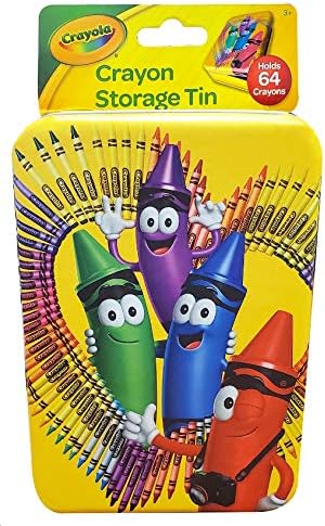 Crayola Tin Crayon Storage Box with Hinge, Holds 64 Crayons, Empty (187937-12)
