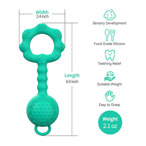 Teething Toys for Babies 0-6 Months, 2-in-1 Rattle and Teether Toy for Soothing Sore Gums, Food Grade Silicone