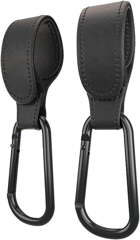 jojobasec Portable Stroller Hooks Adjustable PU Leather Clip Your Purse Shopping Diaper Bags on Pram