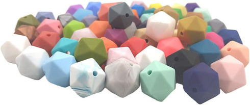 50pcs 14mm Silicone Polyhedron Pearl Beads for Keychain, Mom Necklace Making, DIY Craft Jewelry Accessory