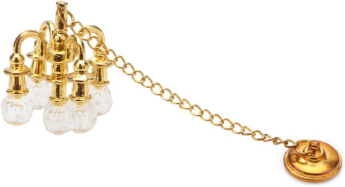 Miniature Chandelier 1:12 Dollhouse Ceiling Lamp Model Accessories for Home Scene Decoration (Golden)