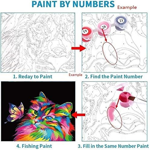 Paint by Numbers for Kids & Adults, DIY Canvas Painting Gift Kits, Colorful Cats and Butterflies, 12 x 16 inch