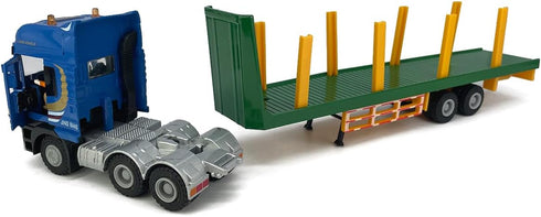 2 1 Playset Timber Transport Truck Log Trailer with Loading Wood Grab Logging Flatbed Truck Toy Carrier Semi Tow Trucks